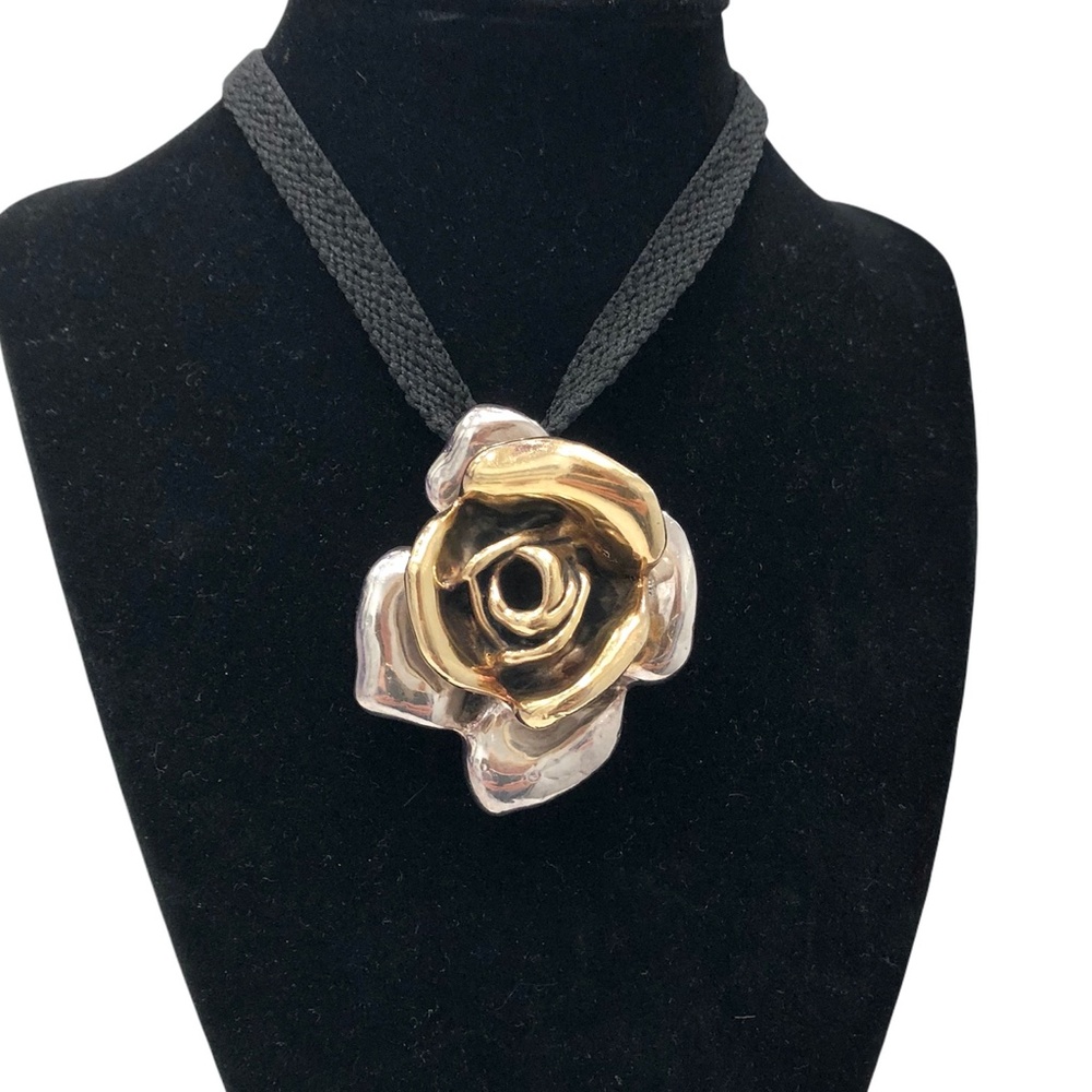 VINTAGE 3D STERLING SILVER 2 TONE FLOWER PENDANT BROOCH